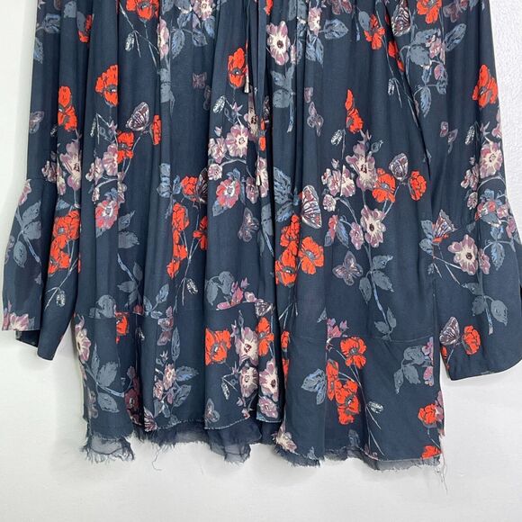 Free People Pebble Crepe Floral So Fine Smoked Boho Tunic Top Women's Size Small - Picture 5 of 8